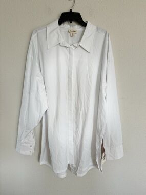 NWT Open Edit White Button Down Blouse Size 2X Classic Academia Top Workwear
